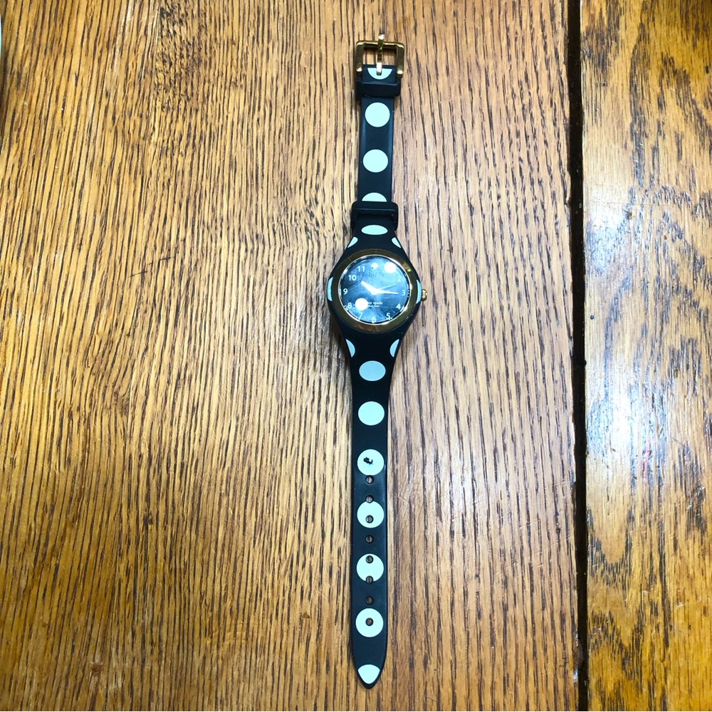Kate Spade New York Live Colourfully -Black and white rubber band poka dot watch